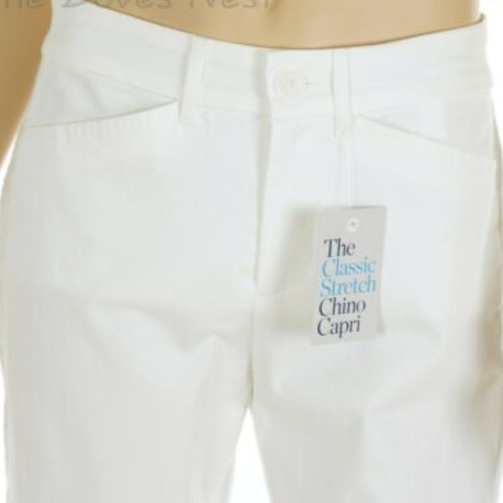 CROFT & BARROW Women's  WHITE CHINO CAPRI Pants EYELET SIDE PANEL Stretch